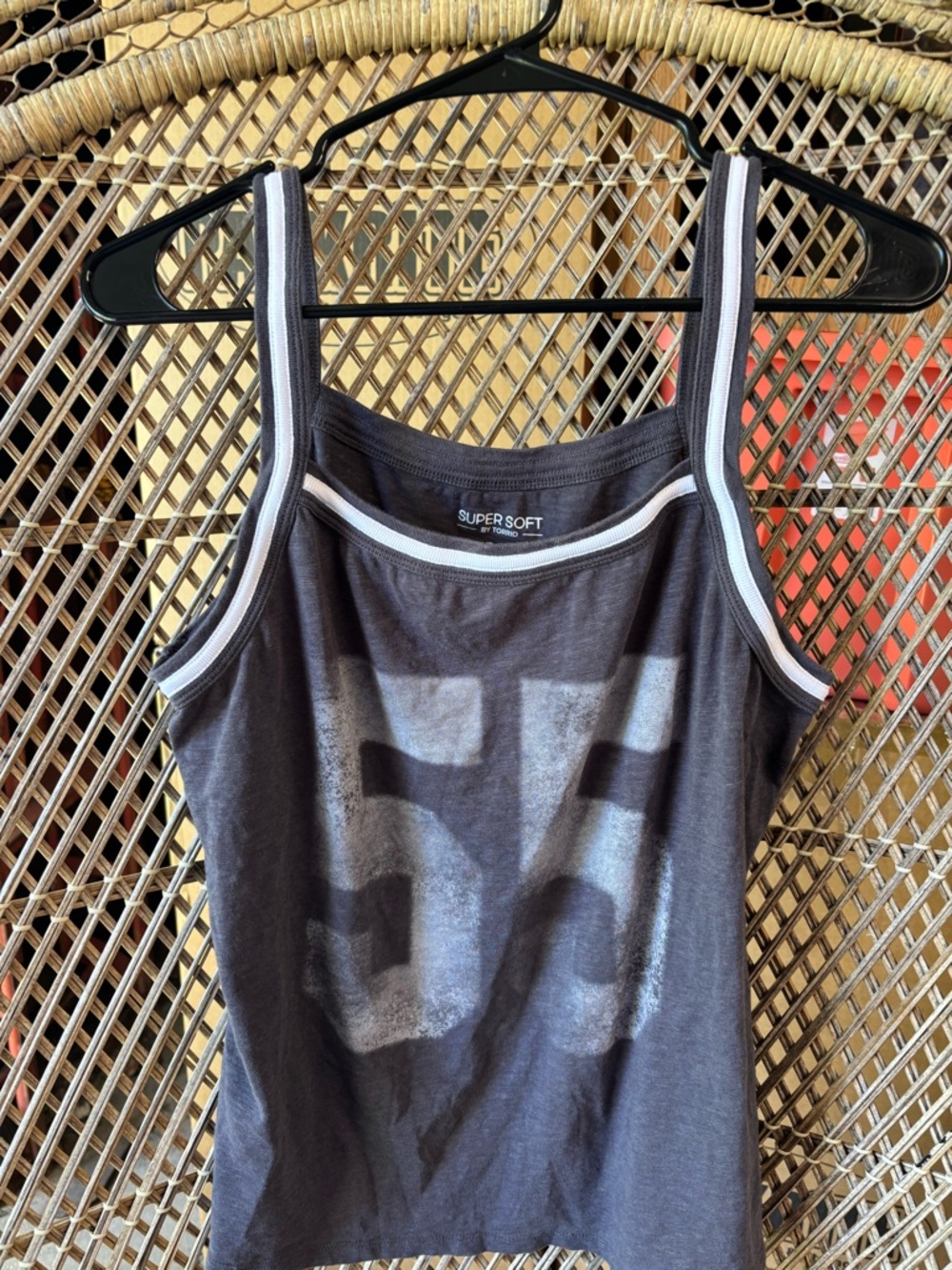 torrid Charcoal Gray Tank Top with White Trim and Graphic 55